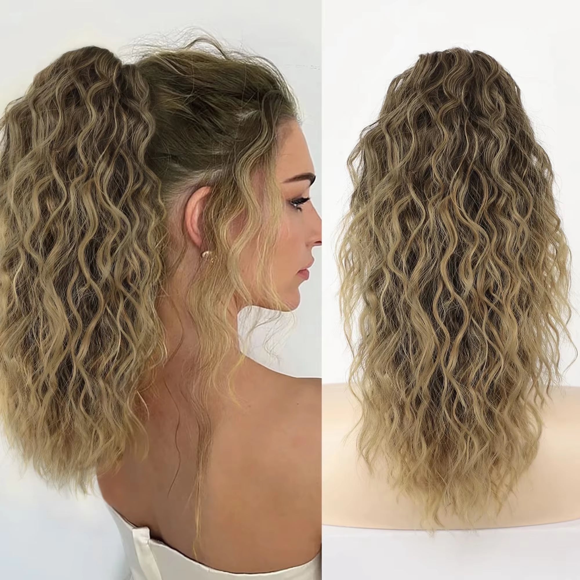 160G Heavy Ombre Black Blonde Curly Ponytail Claw Long real hair
