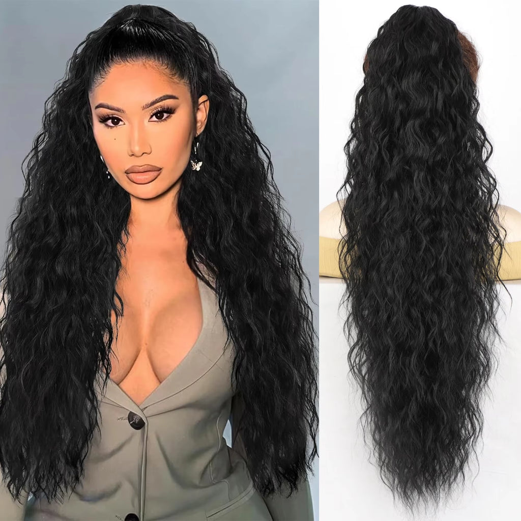 160G Heavy Ombre Black Blonde Curly Ponytail Claw Long real hair