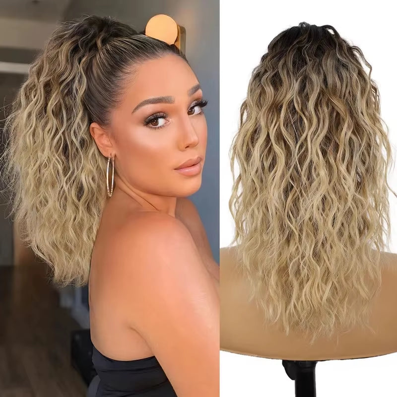 160G Heavy Ombre Black Blonde Curly Ponytail Claw Long real hair