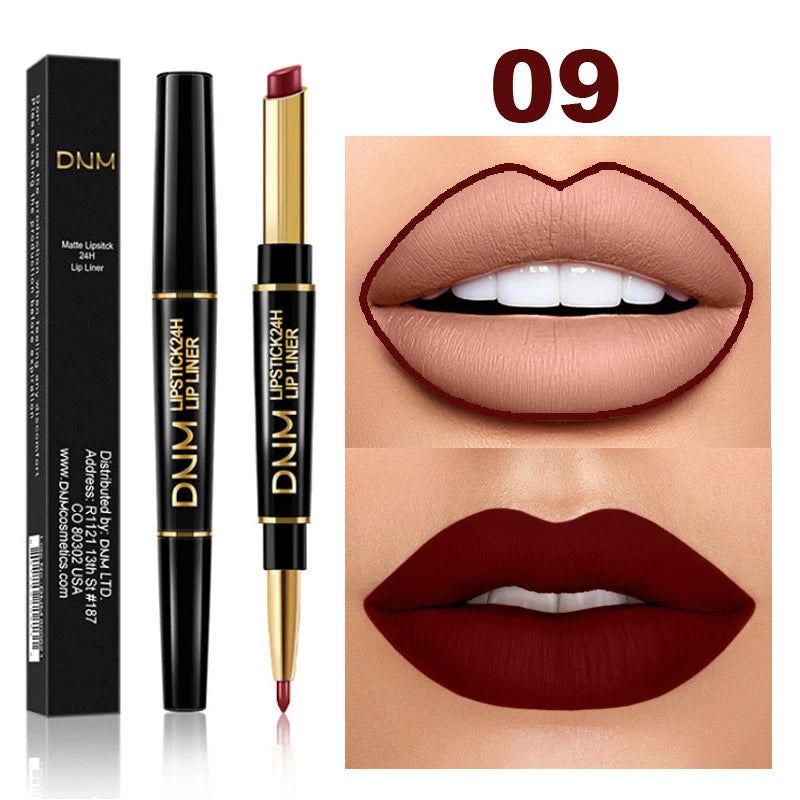 2 in 1 Matte Lipstick Pencil Double Head Lip Liner Pen Red Nude Long