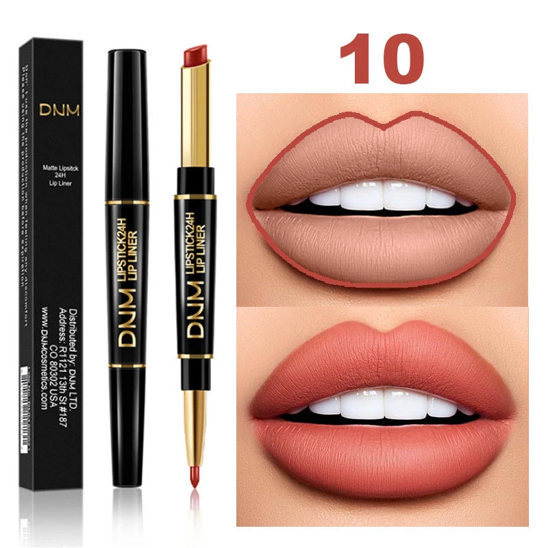 2 in 1 Matte Lipstick Pencil Double Head Lip Liner Pen Red Nude Long
