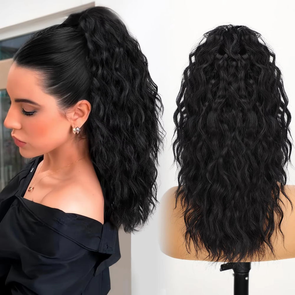 160G Heavy Ombre Black Blonde Curly Ponytail Claw Long real hair