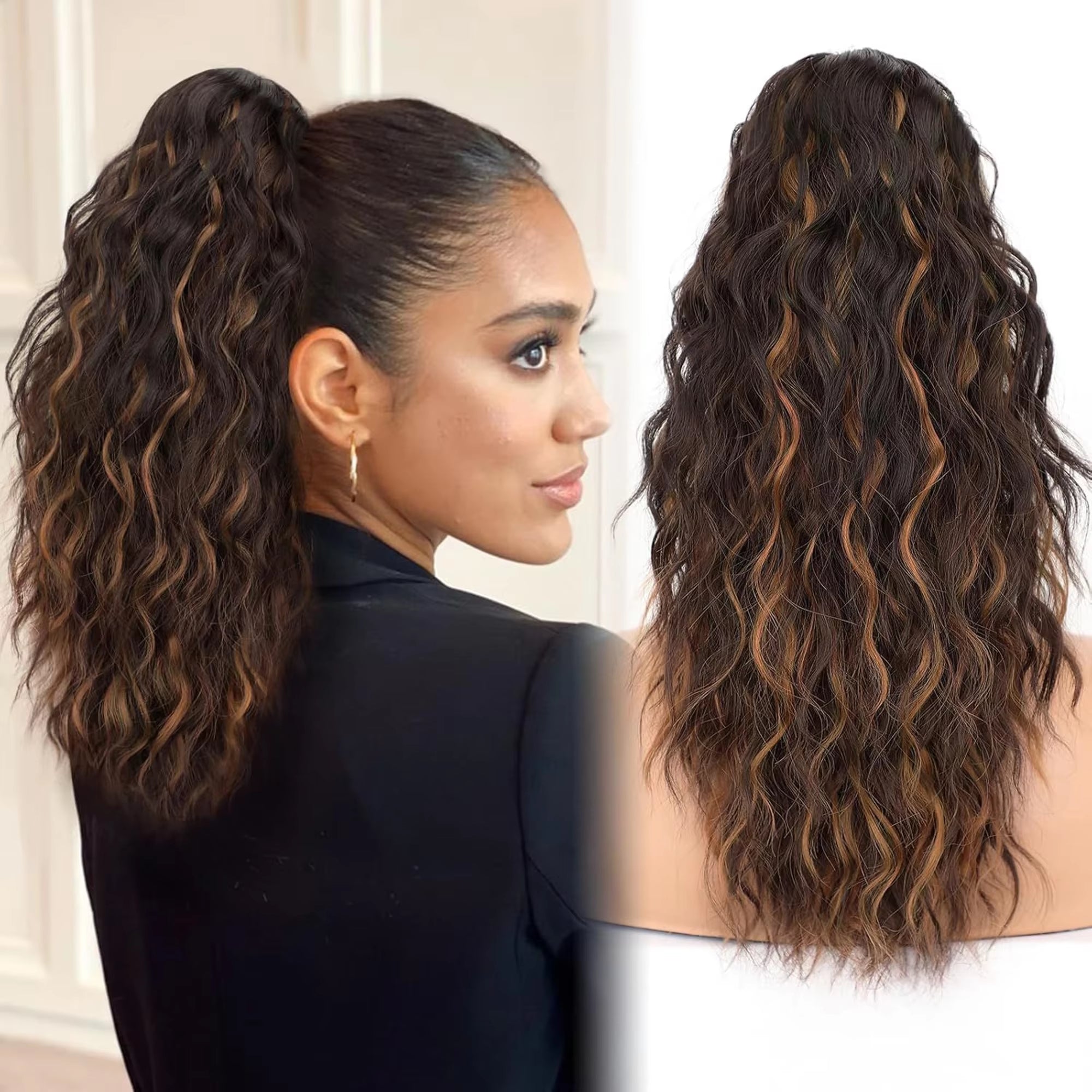 160G Heavy Ombre Black Blonde Curly Ponytail Claw Long real hair